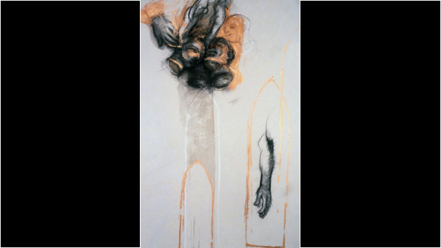 study for 'boa morte' drawing with bronze acrylic on paper, 1989, Bryan McFarlane study for 'boa morte' drawing with bronze acrylic on paper, 1989, Bryan McFarlane