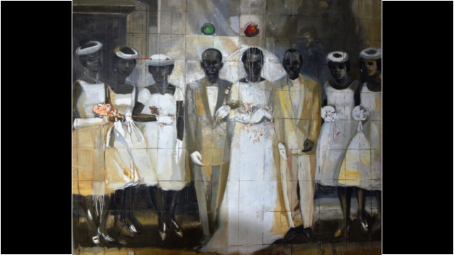 Eggs that Hatch (Modern Maroon Wedding), Oil on Linen, 79.5x93inch, 2001, Bryan McFarlane Eggs that Hatch (Modern Maroon Wedding), Oil on Linen, 79.5x93inch, 2001, Bryan McFarlane